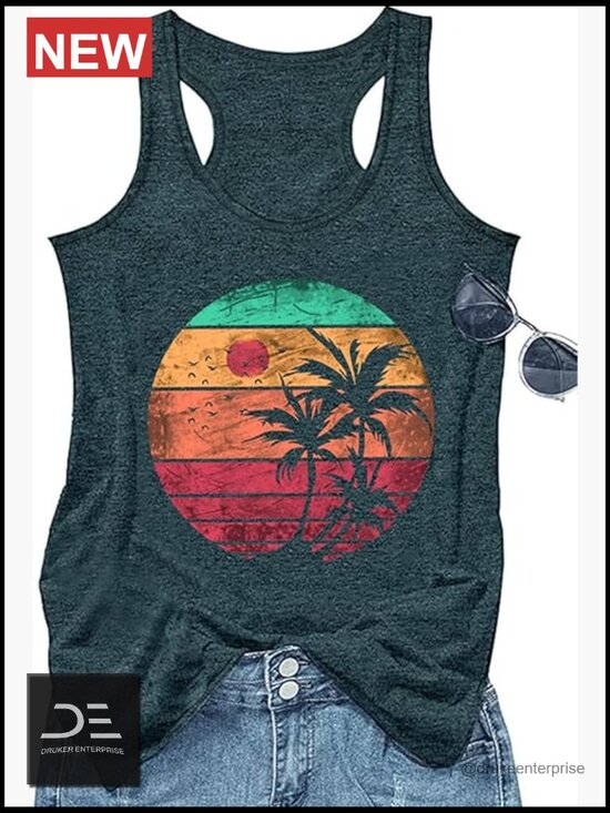 Tops - Women's Vintage Graphic Tank Top Summer Beach Loose Sleeveless Racerback Cami